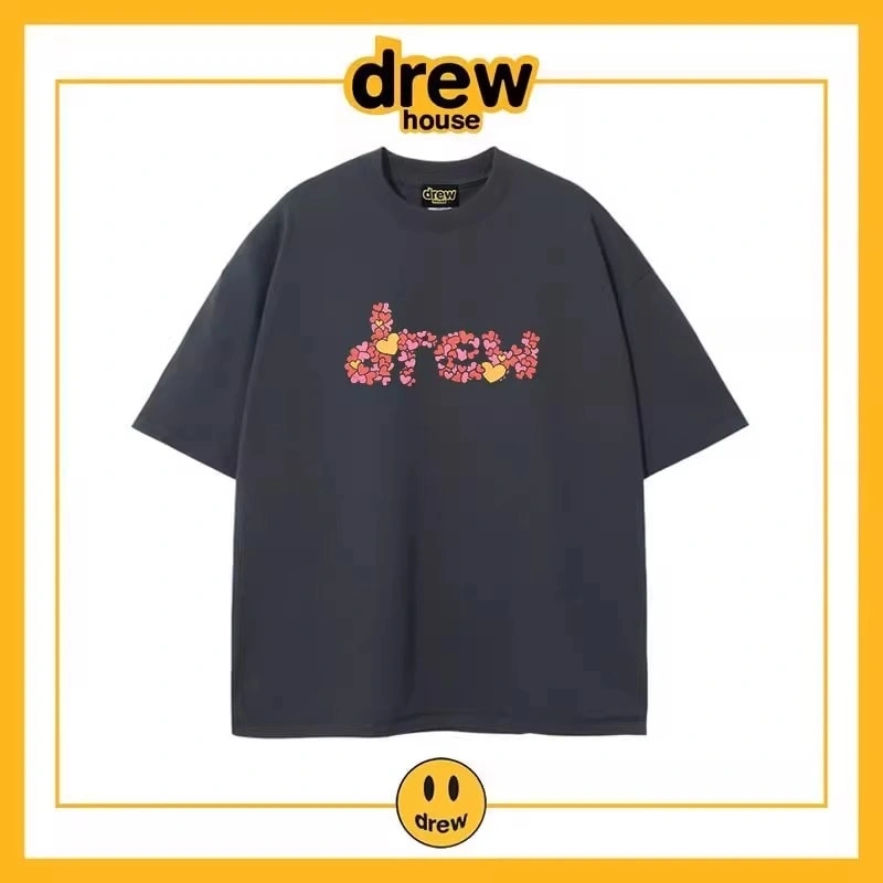 Drew Heart Print Short Sleeve T-Shirt Unisex Cotton Casual Top Style 6