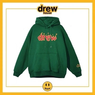 Drew House Flame Print Hoodie Unisex Cotton Fleece Jacket Style 5