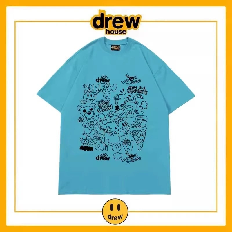 Drew Summer Print Short Sleeve T-Shirt Unisex Cotton Loose Style 7