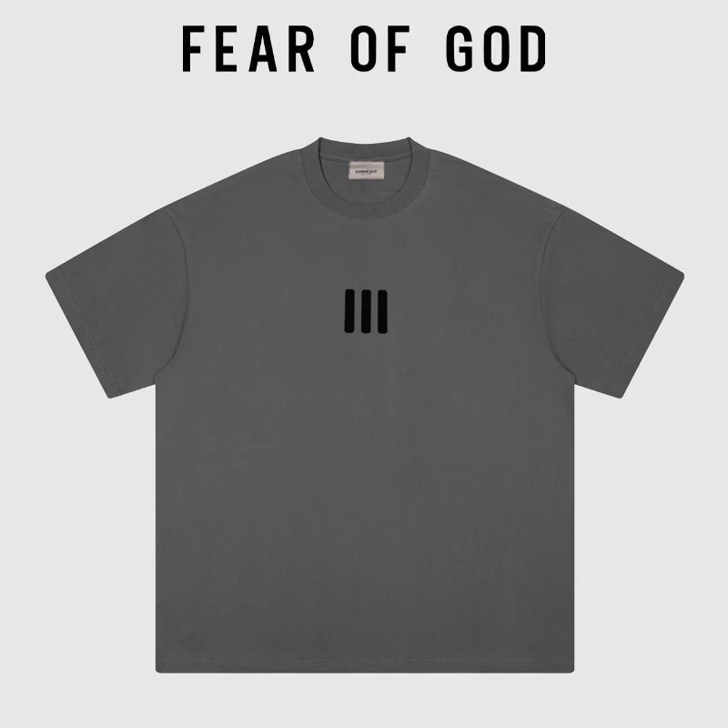 FOG Co branded Triple Stripe Flocked Short Sleeve T-Shirt Streetwear Cotton Loose Style 2