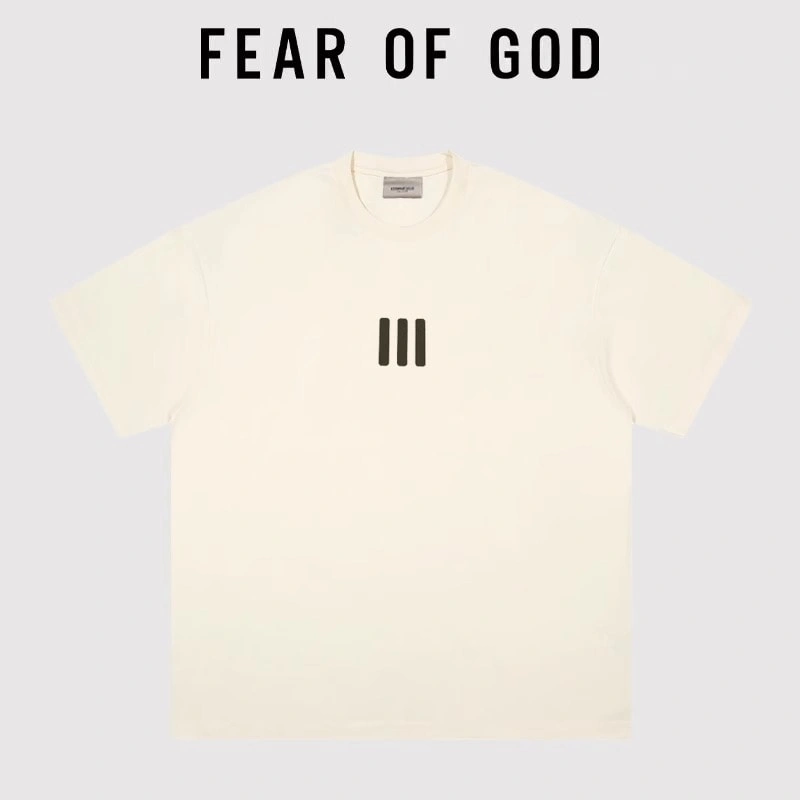 FOG Co branded Triple Stripe Flocked Short Sleeve T-Shirt Streetwear Cotton Loose Style 3