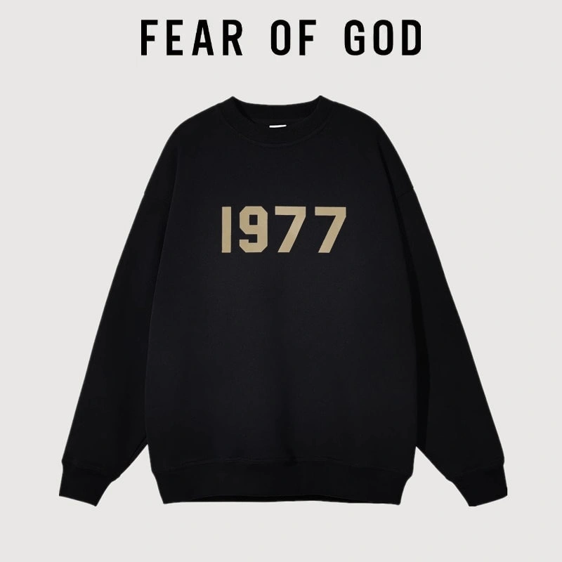 FOG Essentials 1977 Flocked Crew Neck Sweatshirt Unisex American Streetwear Jacket