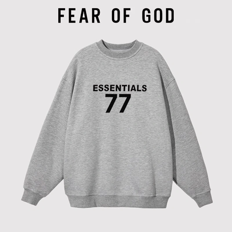 FOG Essentials Flocked 77 Letter Sweatshirt Loose Couple Streetwear Unisex Style 2