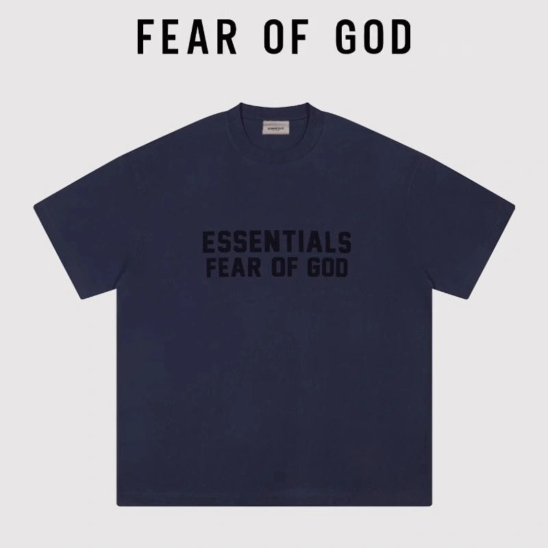 FOG Flocked Essentials Letter Short Sleeve American Oversized T-Shirt Unisex Style 2