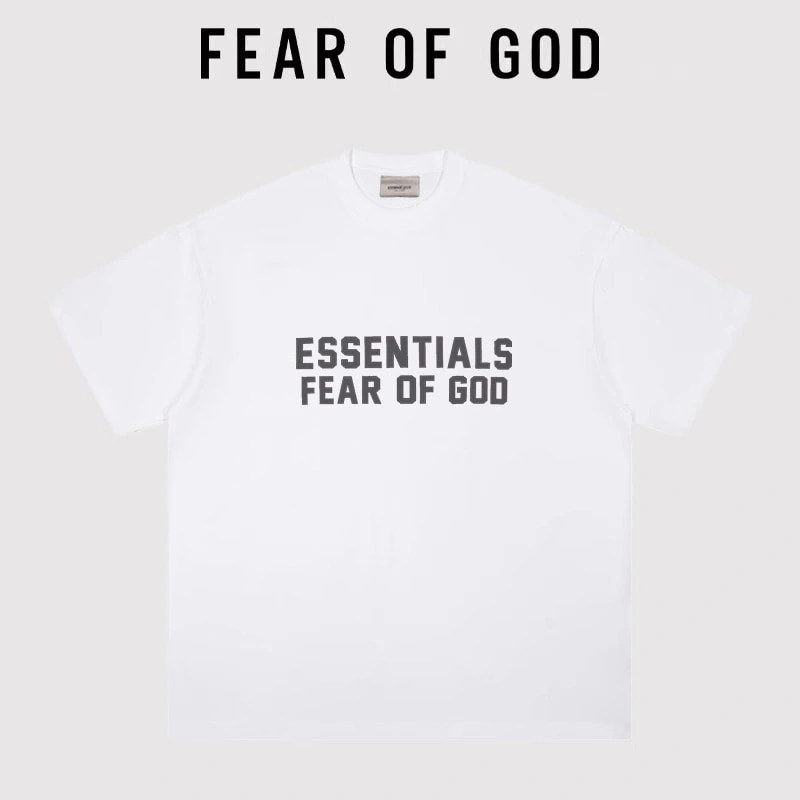 FOG Flocked Essentials Letter Short Sleeve American Oversized T-Shirt Unisex Style 5