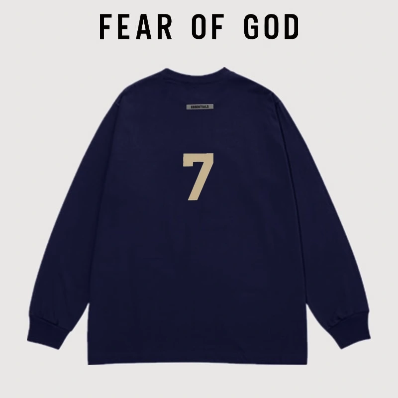 FOG Flocked Number 7 Long Sleeve Streetwear Cotton T-Shirt Unisex Loose Autumn Style 1