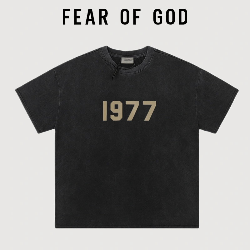 FOG Heavy Cotton Essentials Vintage Wash Short Sleeve T-Shirt 1977 Streetwear Couple Summer Style 4