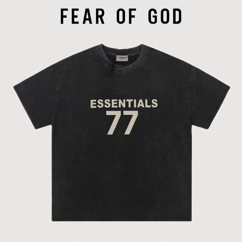 FOG Heavy Cotton Essentials Vintage Wash Short Sleeve T-Shirt 1977 Streetwear Couple Summer Style 5