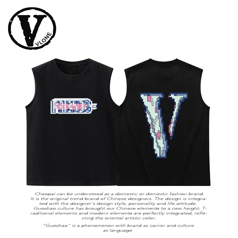 Vlone Big V Mosaic Letter Sleeveless Tank Top Unisex Casual Sportswear Style 2
