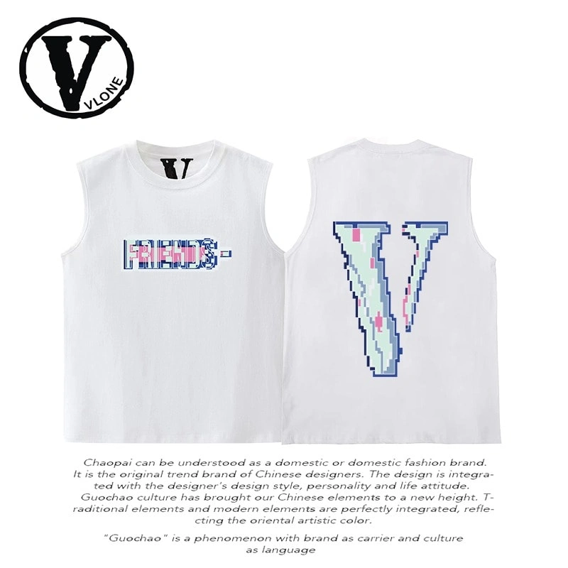 Vlone Big V Mosaic Letter Sleeveless Tank Top Unisex Casual Sportswear