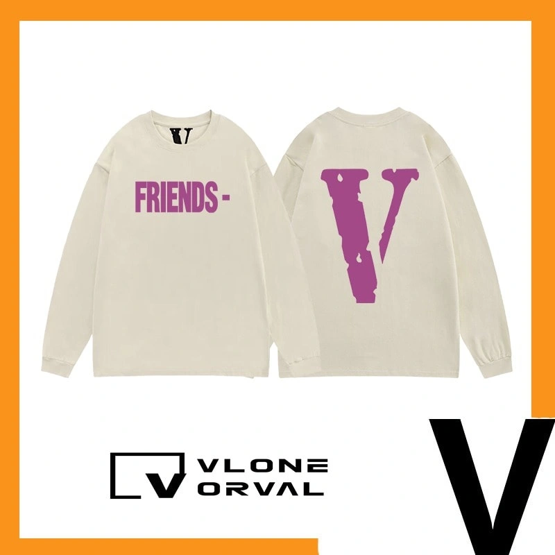 Vlone New Solid V Long Tee Unisex Cotton Long Sleeve Celebrity Style Style 24