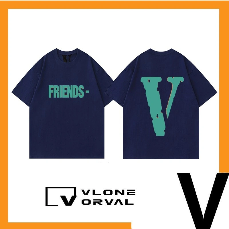 Vlone Orval Big V Graffiti Short Sleeve T-Shirt Unisex Trendy Print Loose Summer Style 2