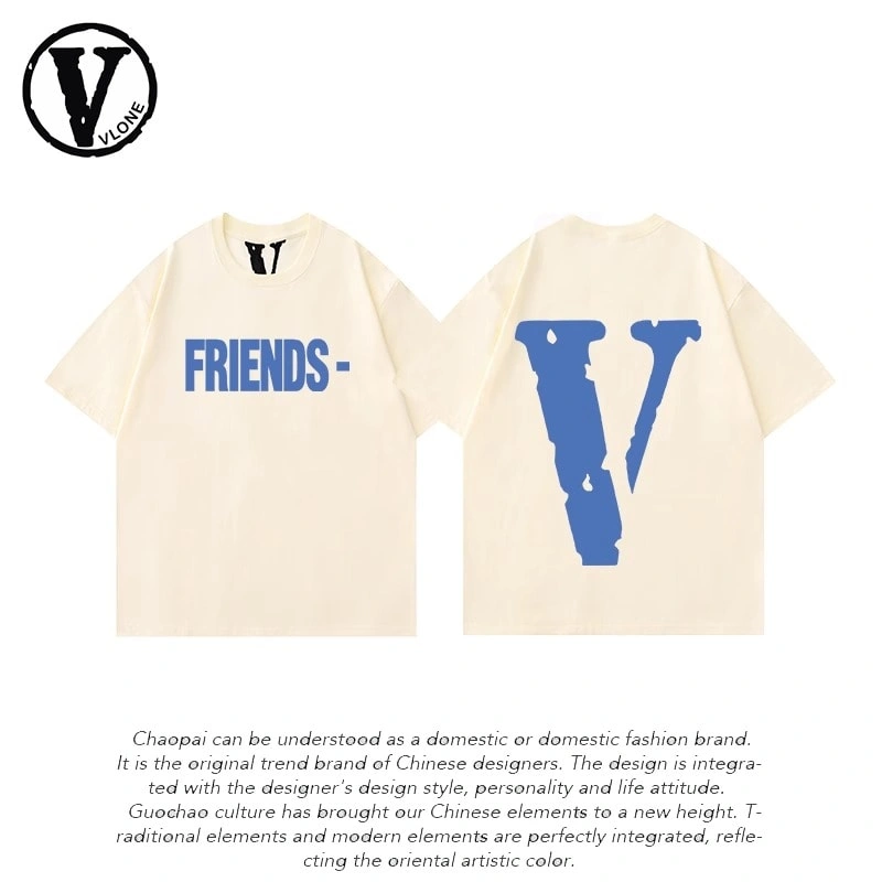 Vlone Orval Big V Phantom Color Hollow Loose Short Sleeve T-Shirt Couple Trendy American Street Summer