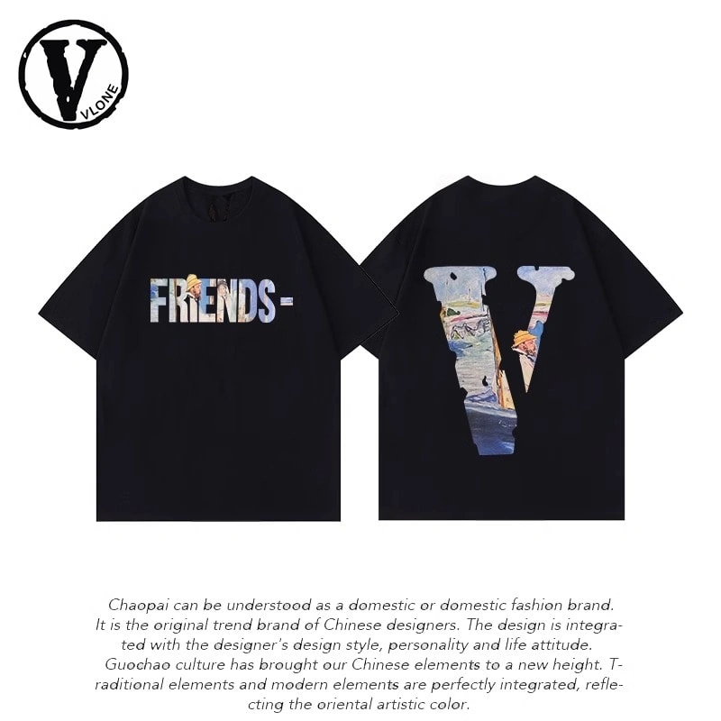 Vlone Orval Big V Pure Color Short Sleeve T-Shirt American Casual Loose Trend Couple Cotton Summer Style 2