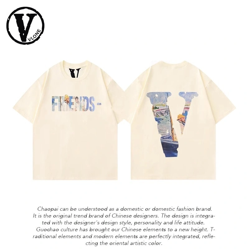 Vlone Orval Big V Pure Color Short Sleeve T-Shirt American Casual Loose Trend Couple Cotton Summer Style 3