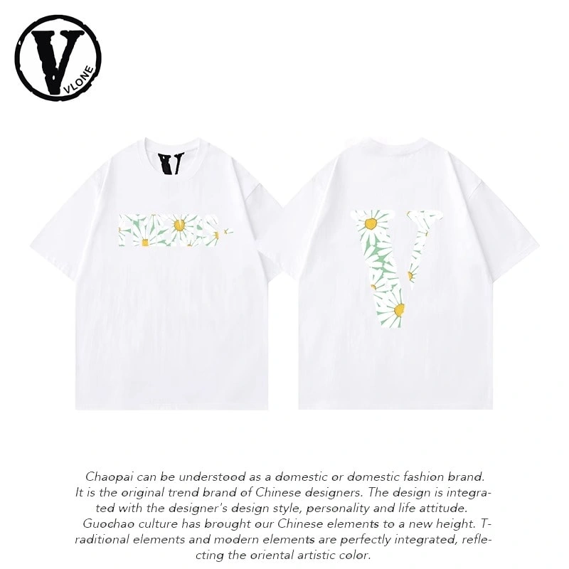 Vlone Orval Big V Short Sleeve Pure Cotton Couple T-Shirt Street Trend Summer