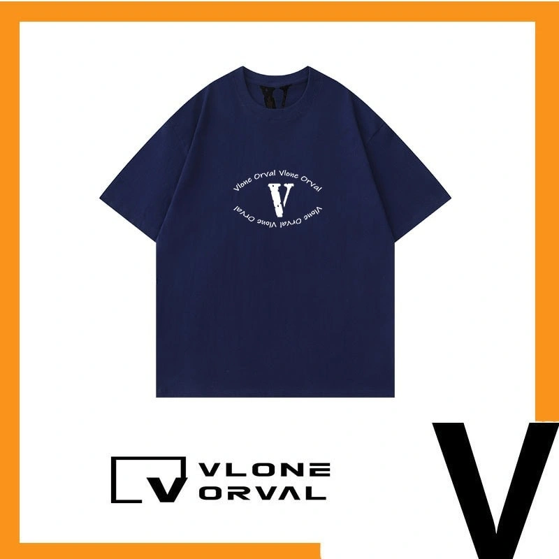 Vlone Orval Big V Solid Color Short Sleeve T-Shirt American Casual Loose Trend Couple Cotton Summer Style 2