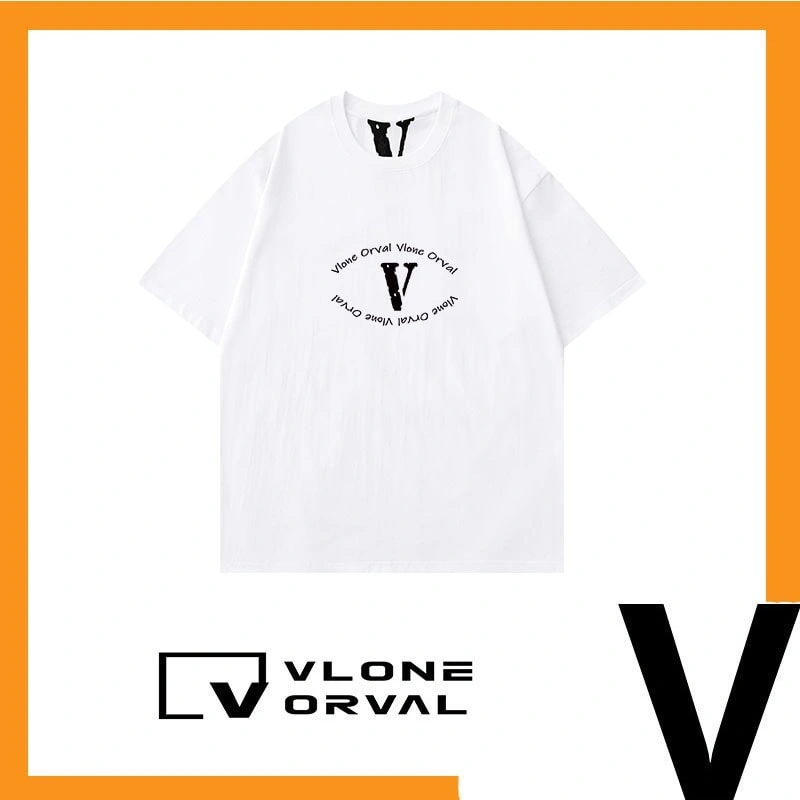 Vlone Orval Big V Solid Color Short Sleeve T-Shirt American Casual Loose Trend Couple Cotton Summer