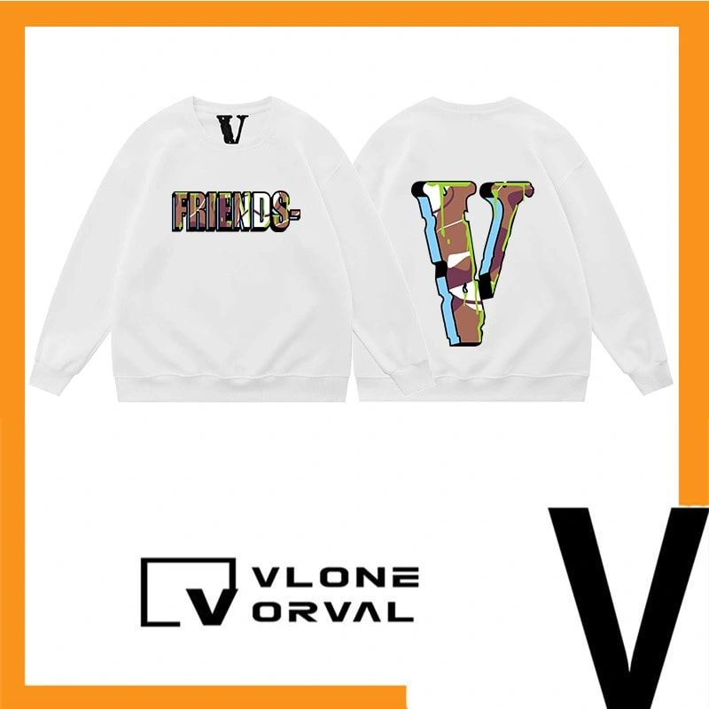 Vlone Orval Camouflage Big V Crewneck Sweatshirt Trendy American High Street Loose Cotton Women