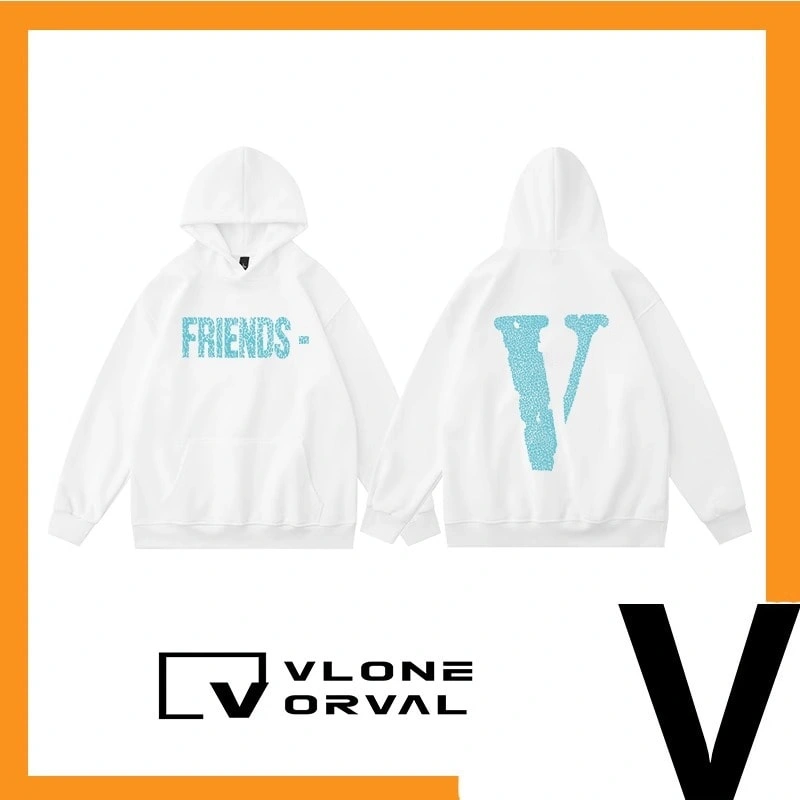 Vlone Orval Crack Pattern V Letter Hoodie Unisex Pure Cotton Style 1