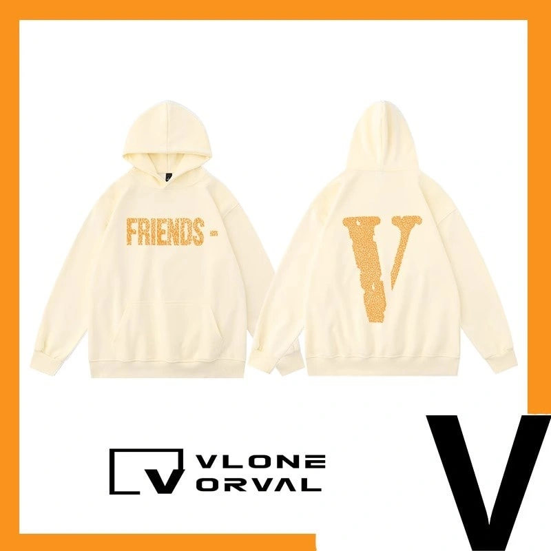 Vlone Orval Crack Pattern V Letter Hoodie Unisex Pure Cotton Style 2