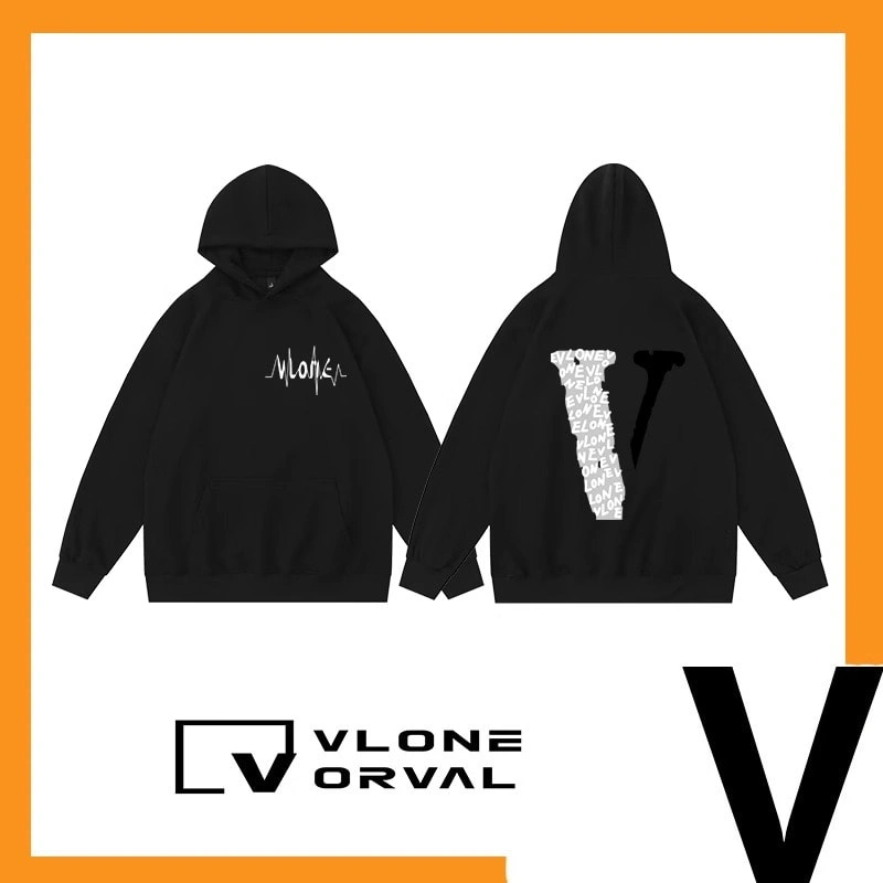 Vlone Orval ECG Letter Print V Hoodie Unisex High Street Loose Fit Style 2