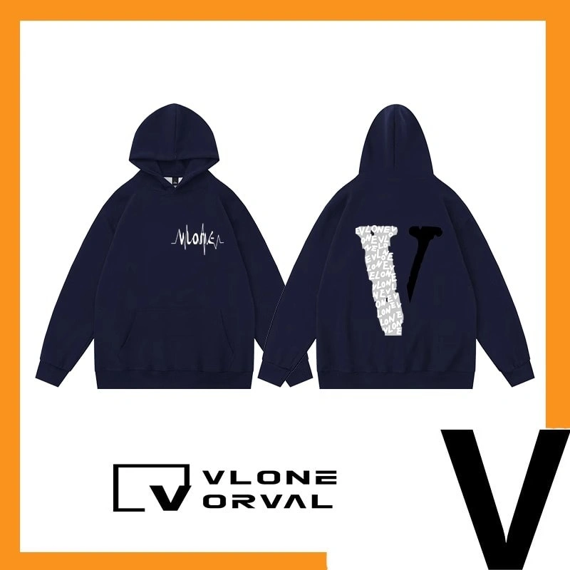 Vlone Orval ECG Letter Print V Hoodie Unisex High Street Loose Fit Style 3