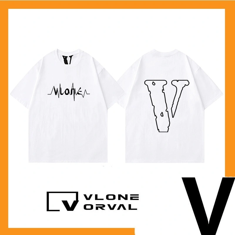 Vlone Orval Heartbeat Hollow Big V Short Sleeve Heavy Cotton T-Shirt Unisex High Street Loose