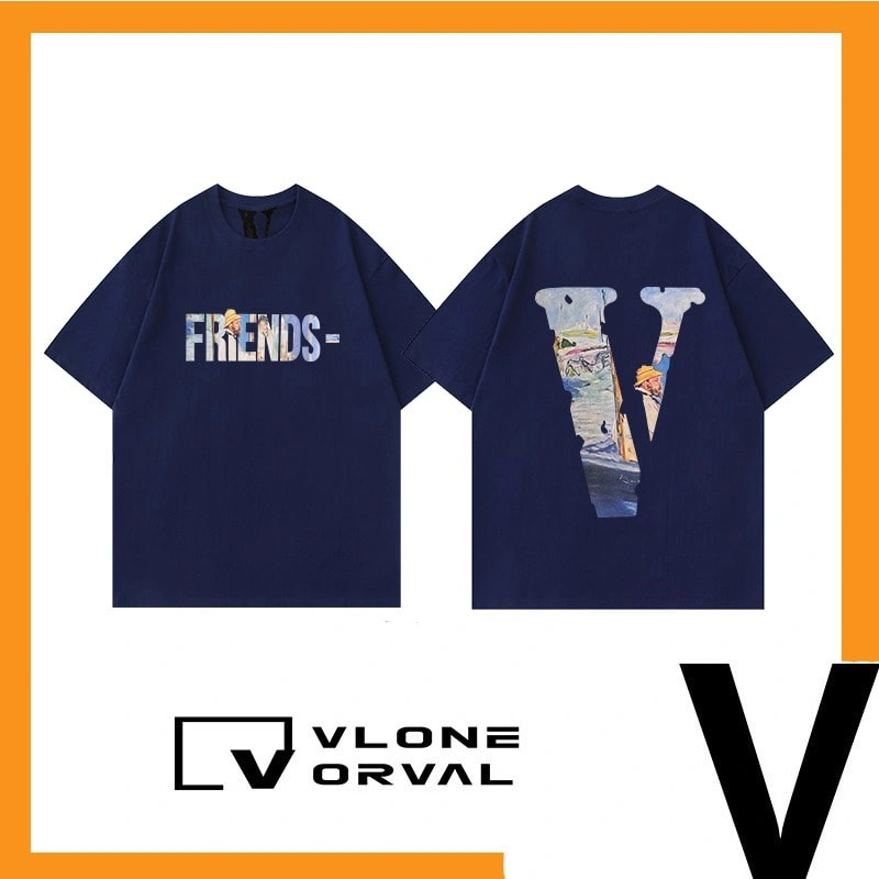 Vlone Orval Monet Oil Painting Big V Trendy American Cotton Oversized Men’s Couple Short Sleeve T-Shirt Summer Style 2