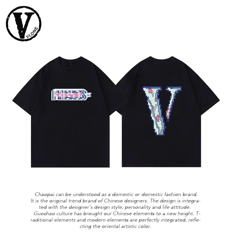Vlone Orval Mosaic Letter Big V Short Sleeve Loose Couple T-Shirt Street Summer Style 2