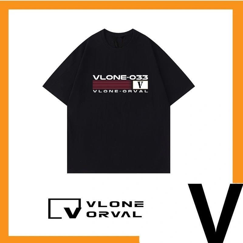 Vlone Orval National Trend V Logo Print Heavy Cotton Couple Street Casual Men Short Sleeve T-Shirt Style 1