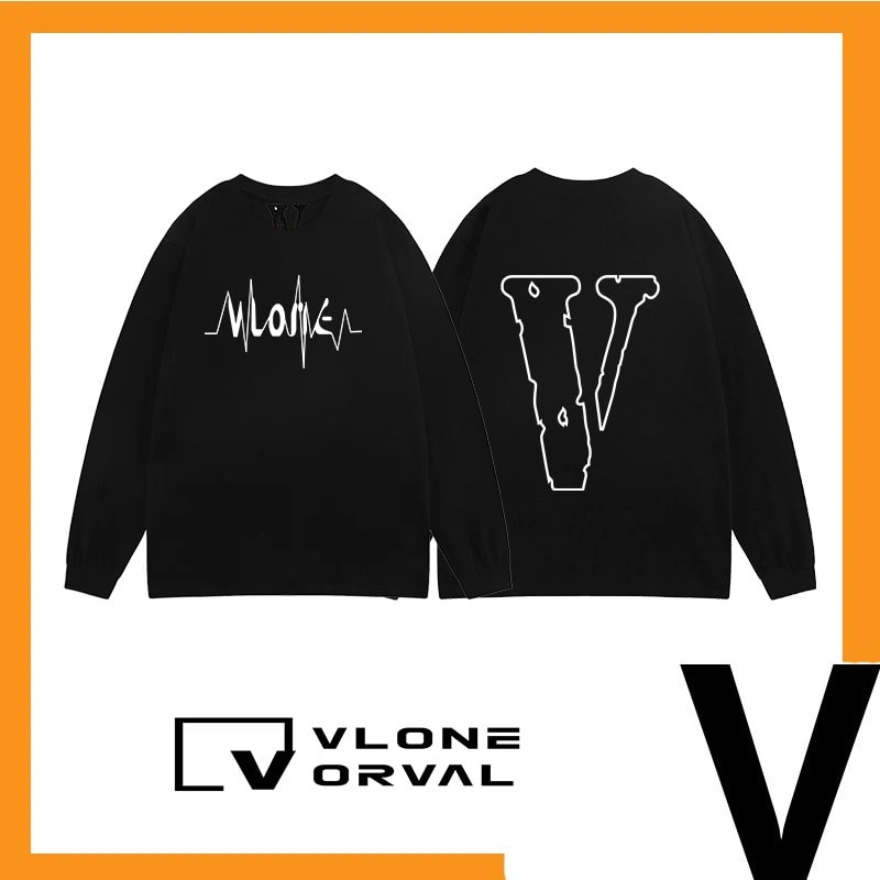 Vlone Orval New ECG Big V Long Sleeve T-Shirt Unisex Pure Cotton Style 2