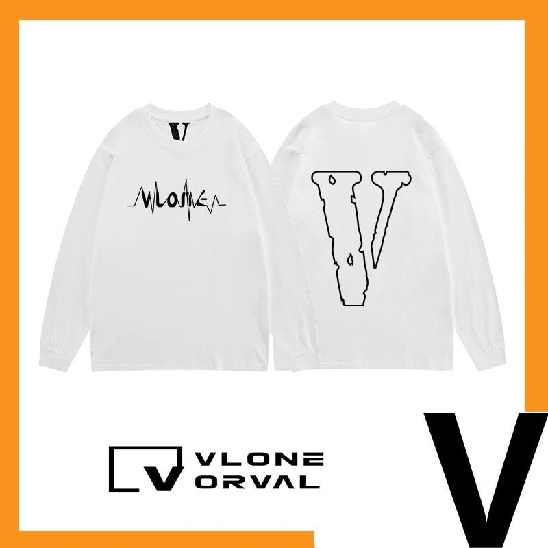Vlone Orval New ECG Big V Long Sleeve T-Shirt Unisex Pure Cotton