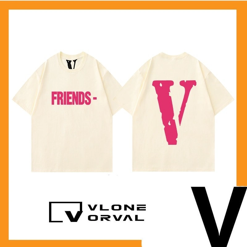 Vlone Orval Pink Big V American Trend Summer Cotton Loose Couple Short Sleeve T-Shirt Style 4