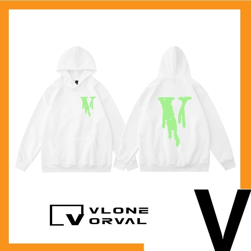 Vlone Orval Pure Green Graffiti V Print Hoodie Unisex Loose Fit