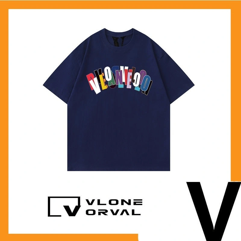 Vlone Orval Rainbow Multi Color Letter Short Sleeve T-Shirt American Couple Trend Heavy Summer Style 2