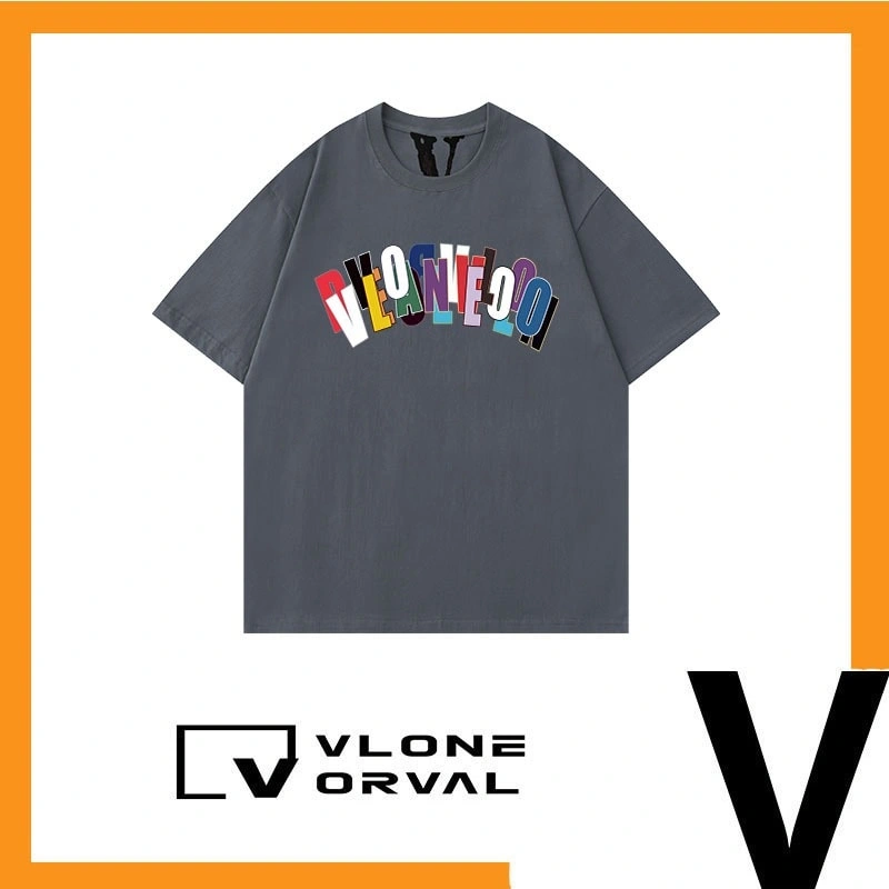 Vlone Orval Rainbow Multi Color Letter Short Sleeve T-Shirt American Couple Trend Heavy Summer Style 3
