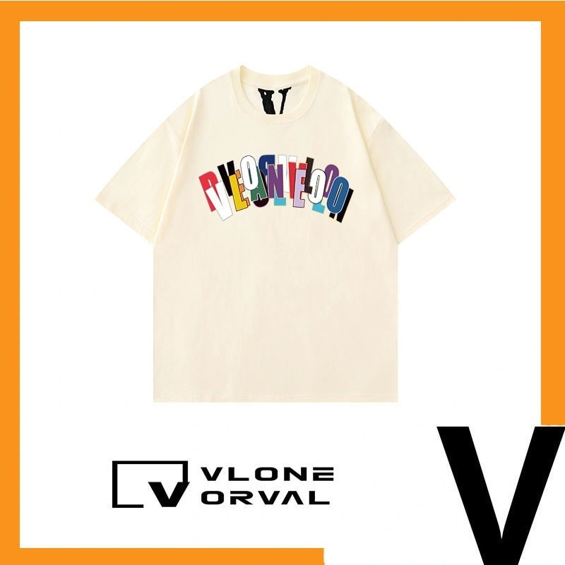 Vlone Orval Rainbow Multi Color Letter Short Sleeve T-Shirt American Couple Trend Heavy Summer Style 4