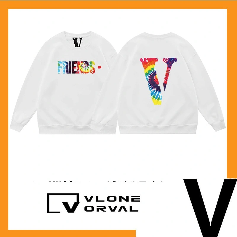 Vlone Orval Rainbow Tie Dye Big V Sweatshirt American Trend Oversized Men’s Crewneck Women