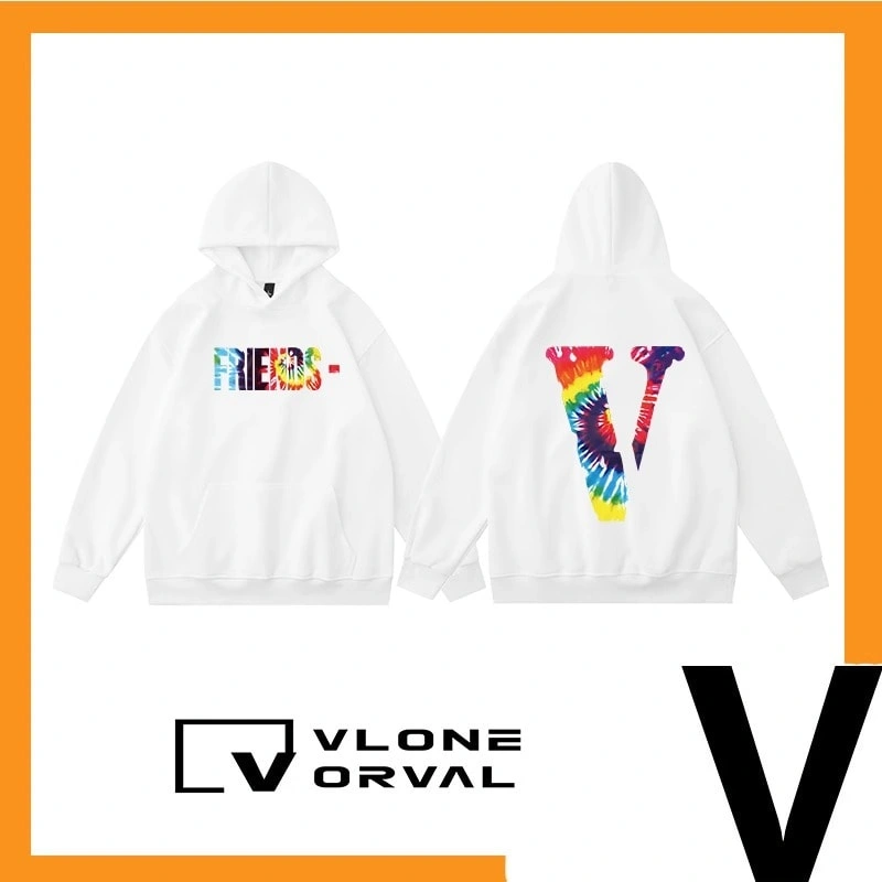 Vlone Orval Rainbow Tie Dye V Long Sleeve Hoodie Unisex Loose Fit