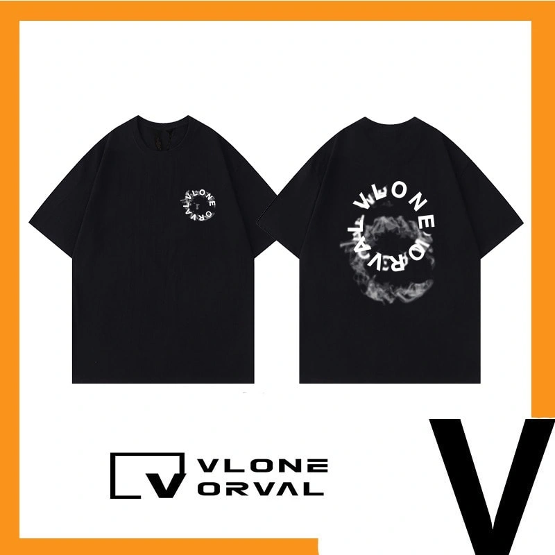 Vlone Orval Smoke Circle Logo Letter Print Short Sleeve T-Shirt Men’s Couple Trendy Cotton Style 1