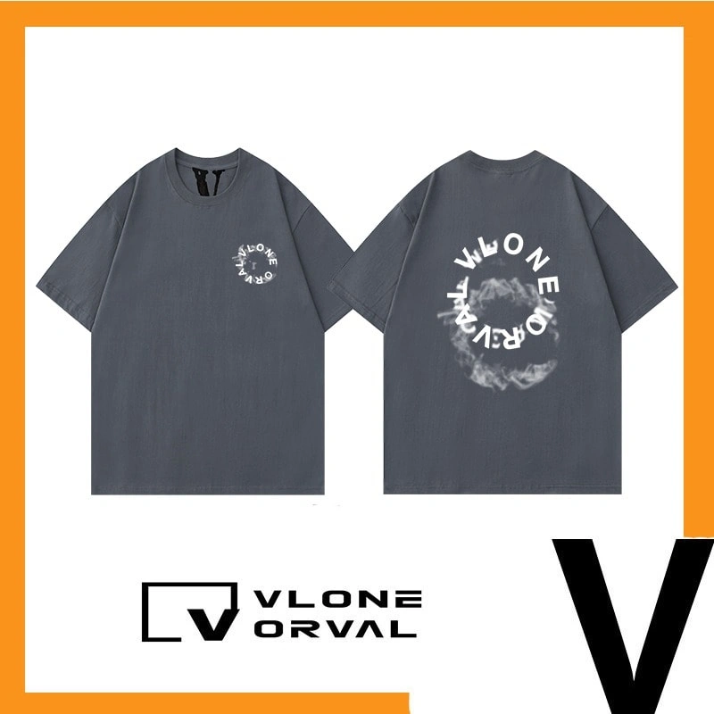 Vlone Orval Smoke Circle Logo Letter Print Short Sleeve T-Shirt Men’s Couple Trendy Cotton Style 3