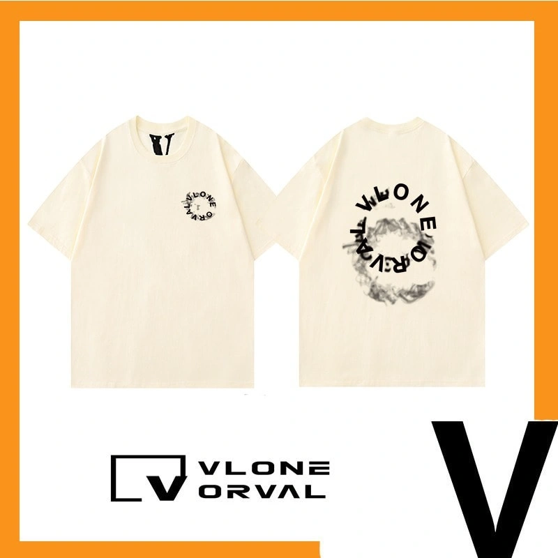 Vlone Orval Smoke Circle Logo Letter Print Short Sleeve T-Shirt Men’s Couple Trendy Cotton Style 4