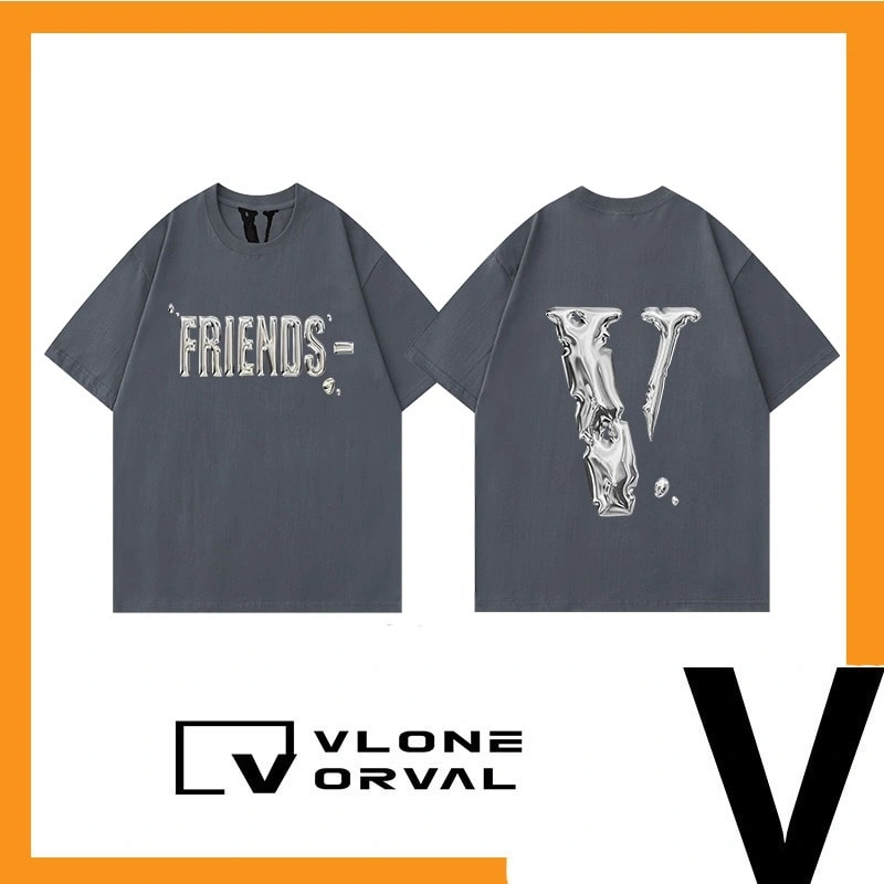 Vlone Orval Solid Big V Short Sleeve Cotton T-Shirt Couple Street Trend Summer Style 3