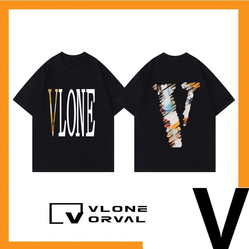 Vlone Orval Solid Letter Big V Loose Short Sleeve Dropped Shoulder T-Shirt Unisex Couple Street Trend Summer Style 1