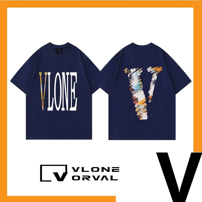 Vlone Orval Solid Letter Big V Loose Short Sleeve Dropped Shoulder T-Shirt Unisex Couple Street Trend Summer Style 2