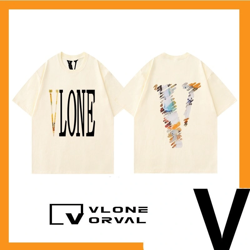 Vlone Orval Solid Letter Big V Loose Short Sleeve Dropped Shoulder T-Shirt Unisex Couple Street Trend Summer Style 4