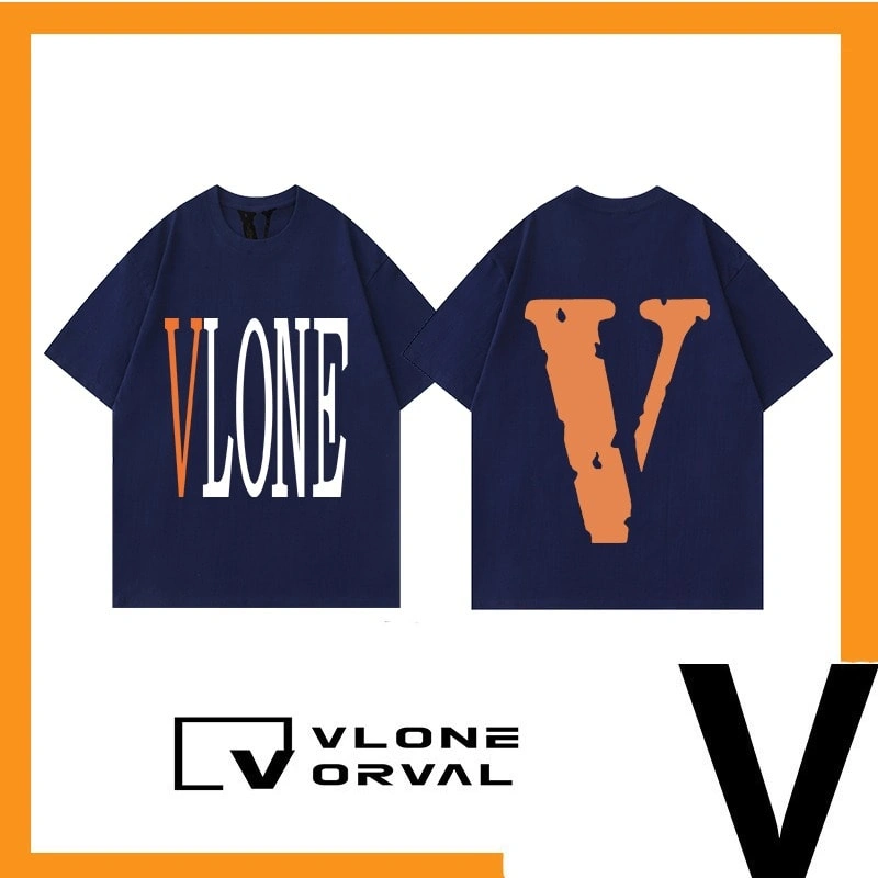 Vlone Orval Solid Orange Big V Short Sleeve Cotton T-Shirt Men Couple Street Trend Summer Style 2