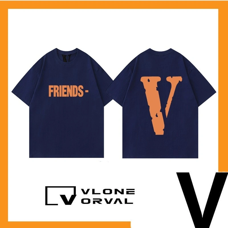 Vlone Orval Solid Orange Big V Short Sleeve Cotton T-Shirt Unisex Couple Street Trend Style 2