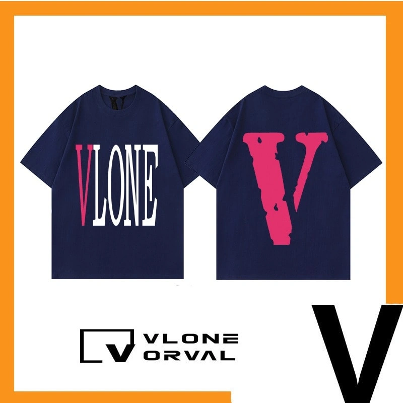 Vlone Orval Solid Pink Big V Short Sleeve Cotton Couple T-Shirt Street Summer Style 2